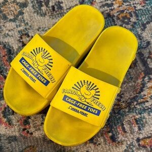 Yellow Egg Carton Slide Sandals Omega Mart Well worn
